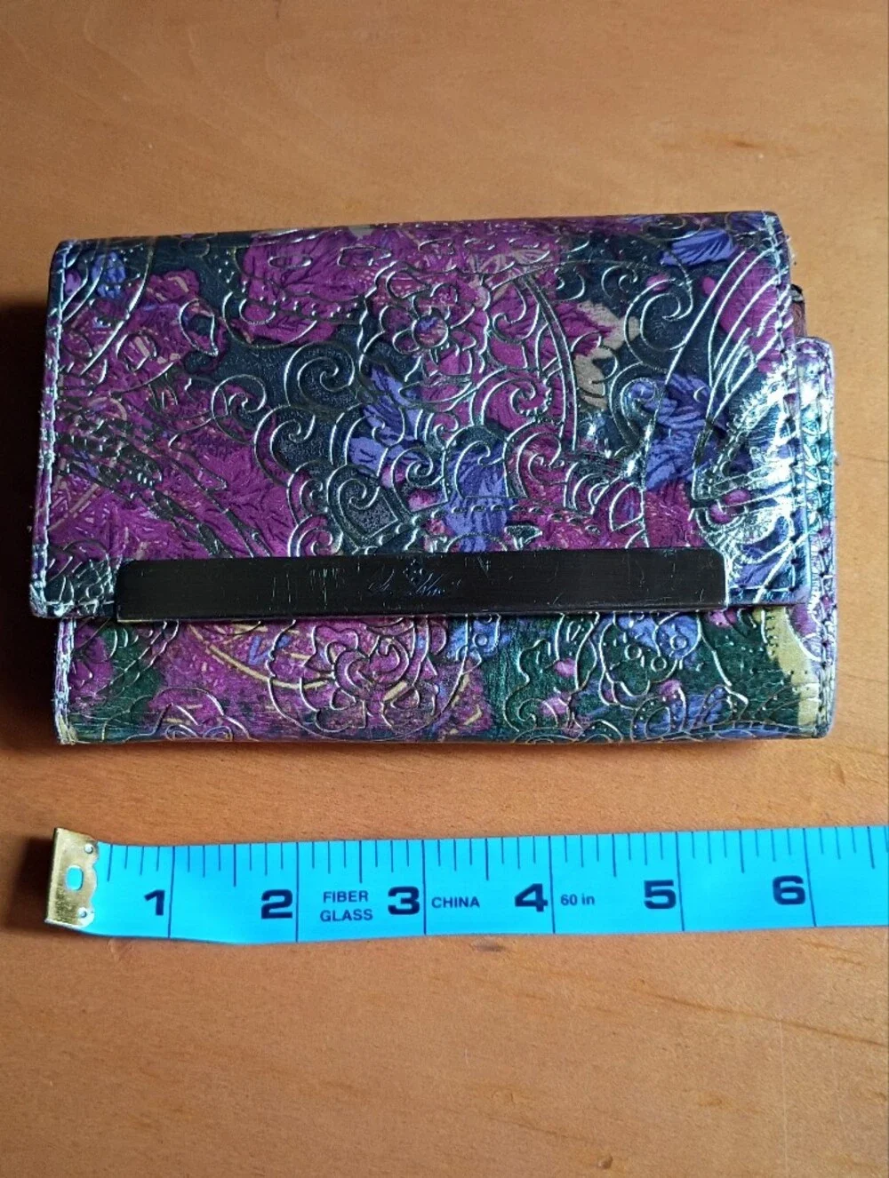 Patricia Nash Multicolor Floral Embossed Leather Wallet with Gold Bar